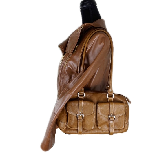Tignanello Handbags - Tignanello Double Handle Brown Pebbled Leather Shoulder Bag